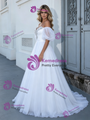 White Tulle Puff Sleeve Beading Wedding Dress