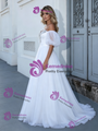 White Tulle Puff Sleeve Beading Wedding Dress