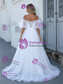 White Tulle Puff Sleeve Beading Wedding Dress