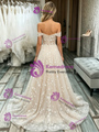 Simple Champagne Lace Off The Shoulder Wedding Dress