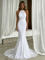 Sexy White Mermaid Lace Halter Wedding Dress