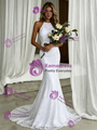 Sexy White Mermaid Lace Halter Wedding Dress