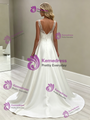 White Satin V-neck Lace Wedding Dress