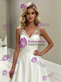 White Satin V-neck Lace Wedding Dress