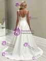 White Satin V-neck Lace Wedding Dress