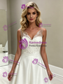White Satin V-neck Lace Wedding Dress
