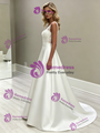 White Satin V-neck Lace Wedding Dress