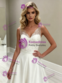 White Satin V-neck Lace Wedding Dress