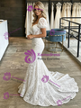 Sexy White Mermaid Lace Puff Sleeve Wedding Dress