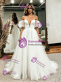 White Tulle Straps Puff Sleeve Wedding Dress
