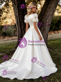 Simple White Satin Short Sleeve Flower Wedding Dress