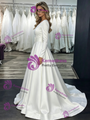 White Satin One Shoulder Long Sleeve Wedding Dress
