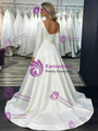 White Satin One Shoulder Long Sleeve Wedding Dress