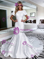 Sexy White Mermaid Satin Puff Sleeve Wedding Dress