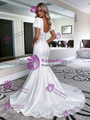 Sexy White Mermaid Satin Puff Sleeve Wedding Dress