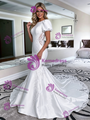 Sexy White Mermaid Satin Puff Sleeve Wedding Dress