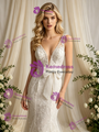 Beige White Mermaid Tulle V-Neck Wedding Dress