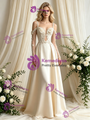 Ivory Satin Straps Long Sleeve Flower Wedding Dress