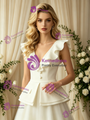 Ivory Tulle V-Neck Button Wedding Dress