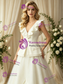 Ivory Tulle V-Neck Button Wedding Dress