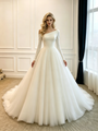 White Satin Long Sleeve Wedding Dress