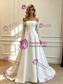 White Satin Long Sleeve Lace Wedding Dress