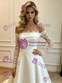White Satin Long Sleeve Lace Wedding Dress