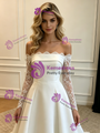 White Satin Long Sleeve Lace Wedding Dress