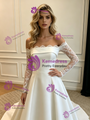 White Satin Long Sleeve Lace Wedding Dress