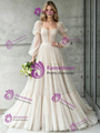 Ivory Tulle Long Sleeve Square Neck Pleats Wedding Dress
