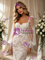 Sexy White Mermaid Tulle Lace Long Sleeve Wedding Dress