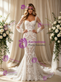 Sexy White Mermaid Tulle Lace Long Sleeve Wedding Dress