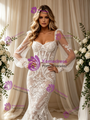 Sexy White Mermaid Tulle Lace Long Sleeve Wedding Dress