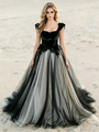 Black Tulle Velvet Appliques Wedding Dress