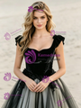 Black Tulle Velvet Appliques Wedding Dress