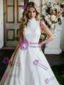 White Satin High Neck Sleeveless Wedding Dress