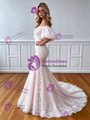 Mermaid Tulle Appliques Puff Sleeve Wedding Dress