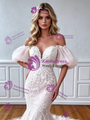 Mermaid Tulle Appliques Puff Sleeve Wedding Dress