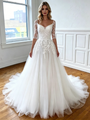 Tulle Lace Appliques Backless Short Sleeve Wedding Dress