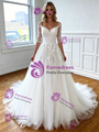 Tulle Lace Appliques Backless Short Sleeve Wedding Dress