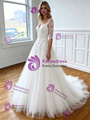 Tulle Lace Appliques Backless Short Sleeve Wedding Dress