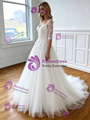 Tulle Lace Appliques Backless Short Sleeve Wedding Dress