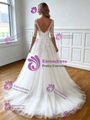 Tulle Lace Appliques Backless Short Sleeve Wedding Dress