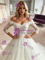 White Tulle Off The Shoulder Appliques Wedding Dress