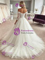White Tulle Off The Shoulder Appliques Wedding Dress