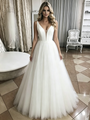 Simple White Tulle V-Neck Wedding Dress