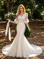 White Mermaid V-Neck Lace Wedding Dress
