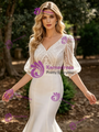 White Mermaid V-Neck Lace Wedding Dress