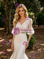 White Mermaid V-Neck Lace Wedding Dress