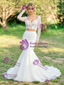 Sexy White Mermaid Lace Long Sleeve Wedding Dress